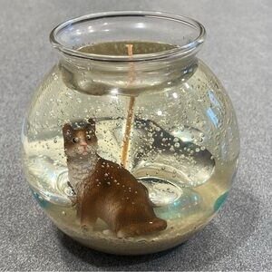 Vintage Gel Wax Glass Cat Fish Bowl Candle Decor Rare